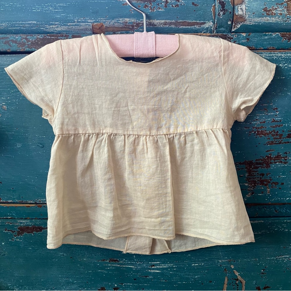 Boho 100% Cotton Baby Girl Button Back Boutique Summer Top - 3M - Tan